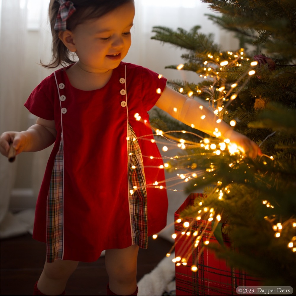 Bella Bliss | Red Corduroy Tartan/Plaid Pleated Dress